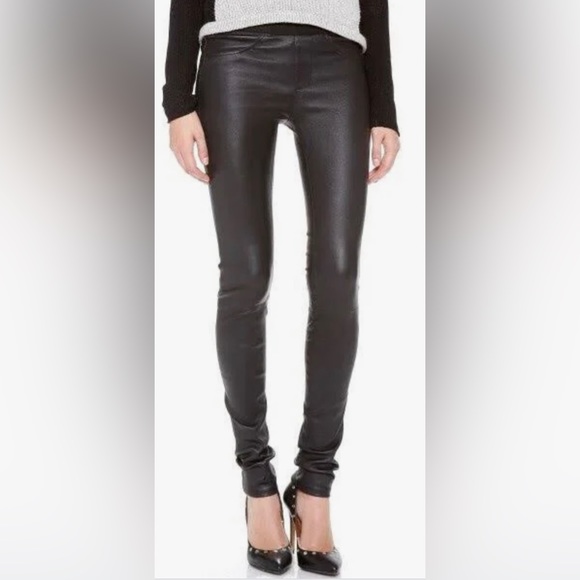 Helmut Lang Leather Pants Leggings Stretch Black - Picture 7 of 11